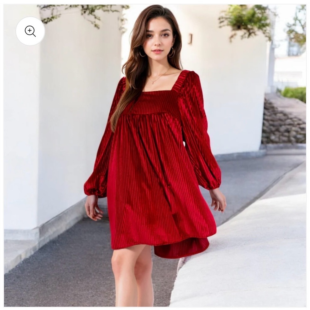 OQQ | Women’s Red Velvet Ribbed Long Sleeve Mini Dress S NWOT - Picture 5 of 8